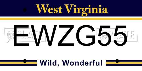 EWZG55 West Virginia License Plate