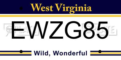 EWZG85 West Virginia License Plate