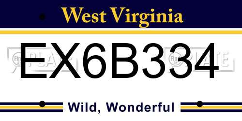 EX6B334 West Virginia License Plate