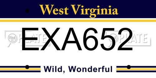EXA652 West Virginia License Plate