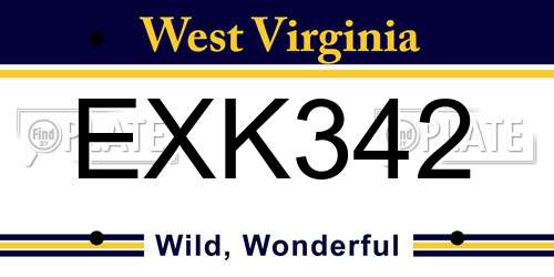 EXK342 West Virginia License Plate