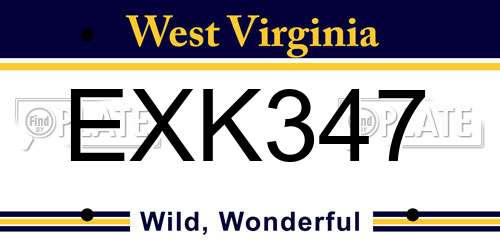 EXK347 West Virginia License Plate