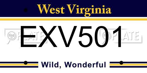 EXV501 West Virginia License Plate