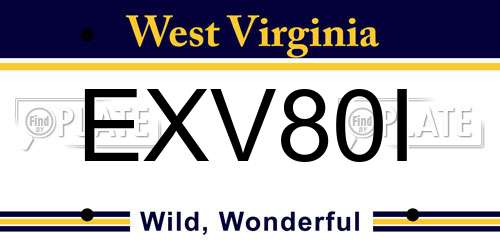 EXV80I West Virginia License Plate