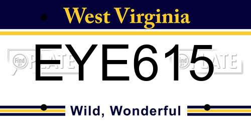 EYE615 West Virginia License Plate