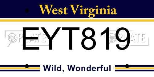 EYT819 West Virginia License Plate