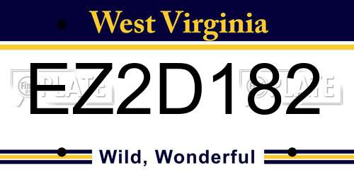 EZ2D182 West Virginia License Plate