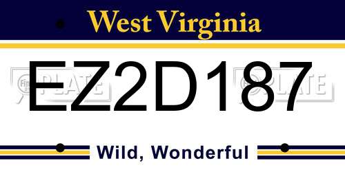 EZ2D187 West Virginia License Plate