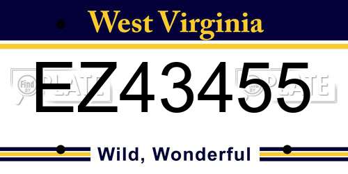EZ43455 West Virginia License Plate