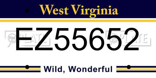 EZ55652 West Virginia License Plate