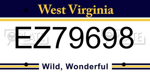 EZ79698 West Virginia License Plate