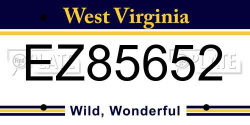 EZ85652 West Virginia License Plate