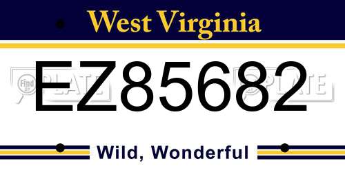 EZ85682 West Virginia License Plate