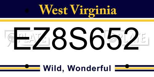 EZ8S652 West Virginia License Plate