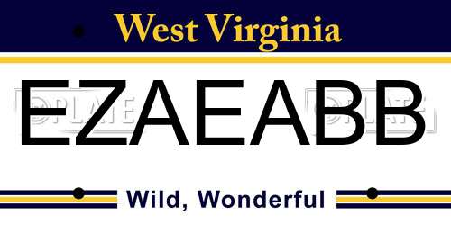 EZAEABB West Virginia License Plate