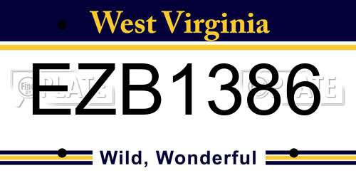 EZB1386 West Virginia License Plate