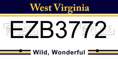 EZB3772 West Virginia License Plate