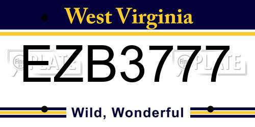 EZB3777 West Virginia License Plate