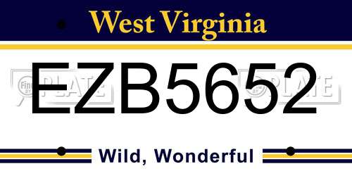 EZB5652 West Virginia License Plate