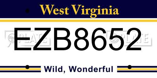 EZB8652 West Virginia License Plate