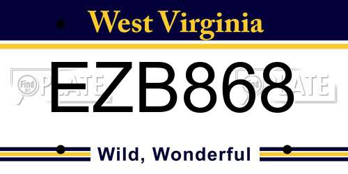 EZB868 West Virginia License Plate