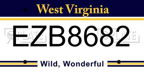 EZB8682 West Virginia License Plate