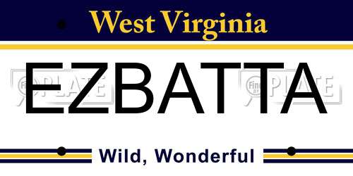EZBATTA West Virginia License Plate
