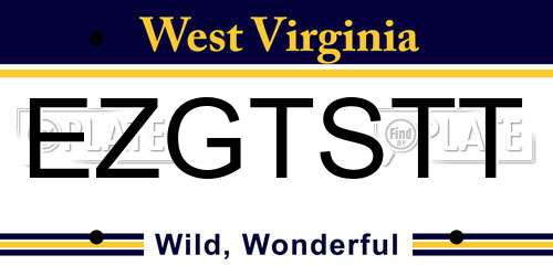 EZGTSTT West Virginia License Plate
