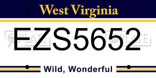 EZS5652 West Virginia License Plate
