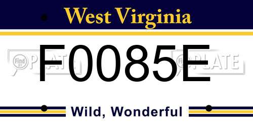 F0085E West Virginia License Plate
