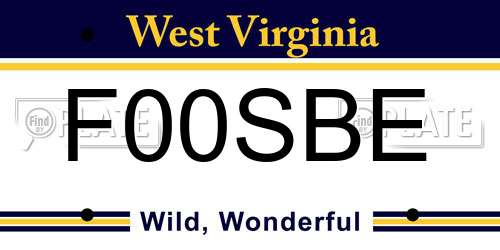 F00SBE West Virginia License Plate