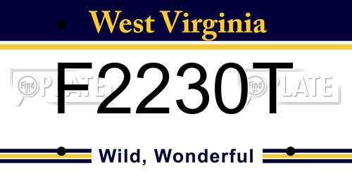 F2230T West Virginia License Plate