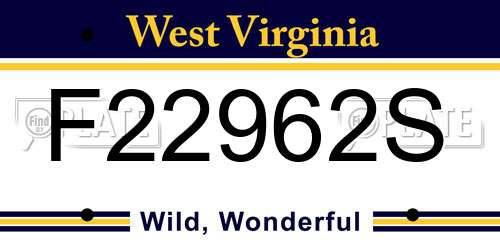 F22962S West Virginia License Plate