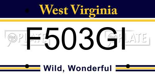 F503GI West Virginia License Plate