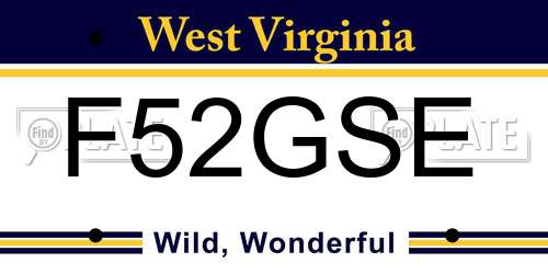 F52GSE West Virginia License Plate