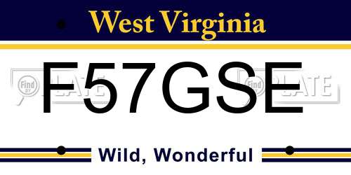F57GSE West Virginia License Plate