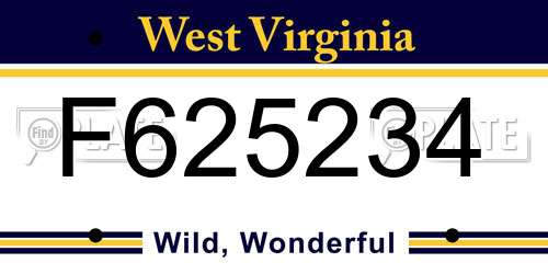 F625234 West Virginia License Plate