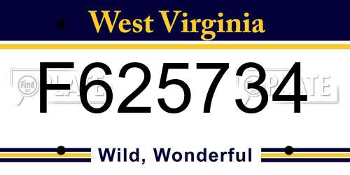 F625734 West Virginia License Plate
