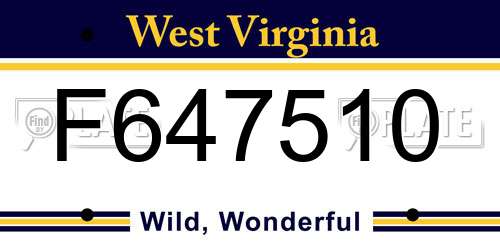 F647510 West Virginia License Plate