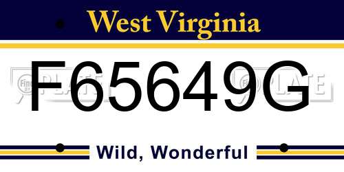 F65649G West Virginia License Plate