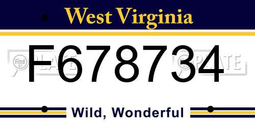 F678734 West Virginia License Plate