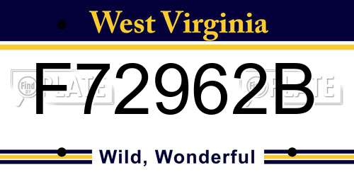 F72962B West Virginia License Plate