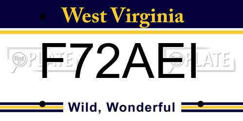 F72AEI West Virginia License Plate