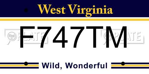 F747TM West Virginia License Plate