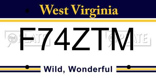 F74ZTM West Virginia License Plate