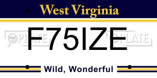 F75IZE West Virginia License Plate