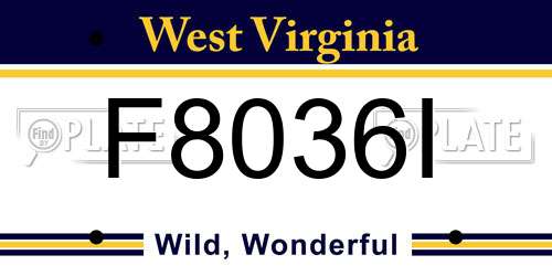 F8036I West Virginia License Plate