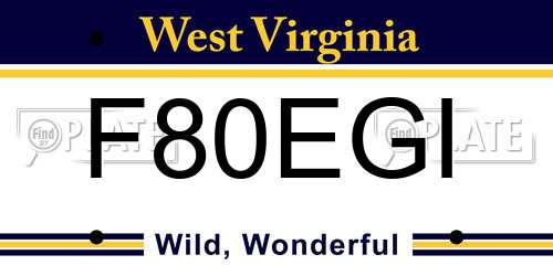 F80EGI West Virginia License Plate