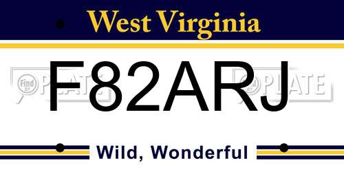 F82ARJ West Virginia License Plate