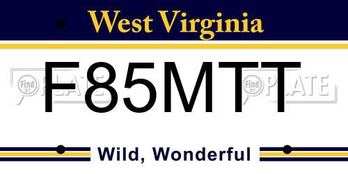 F85MTT West Virginia License Plate